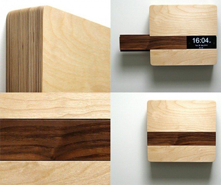 nabíjacia stanica po ruke Butler Wood Light tmavé okno s hodinami