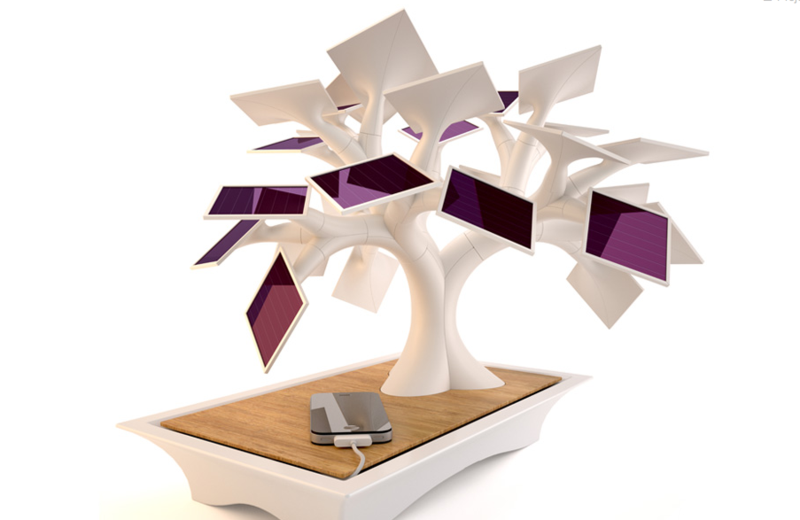 drevená polica nabíjacia stanica pre mobilný telefón electree solar bonsai