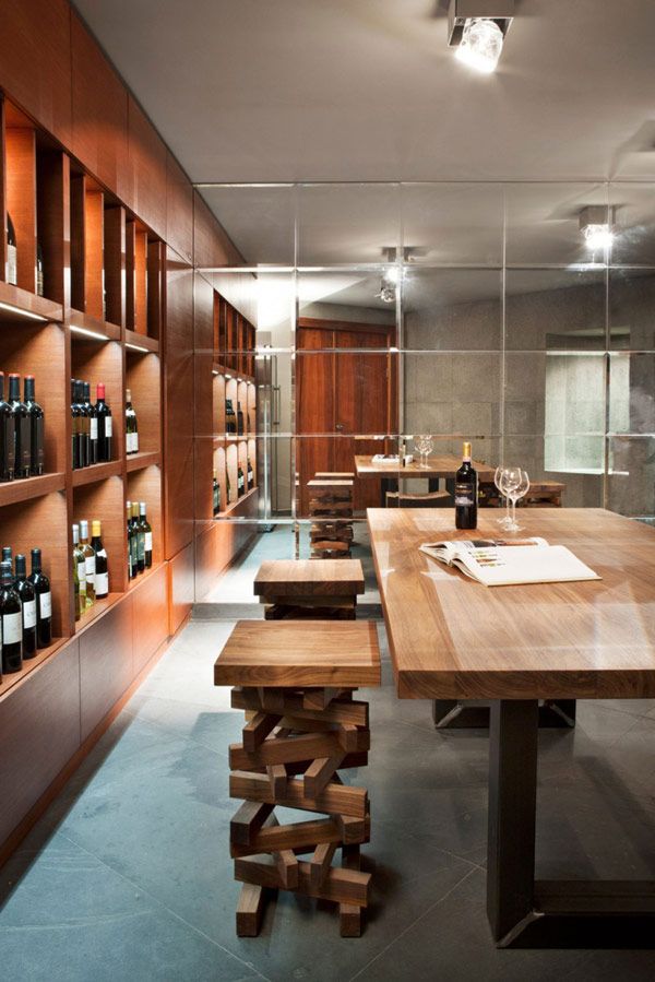 Zrkadlový nástenný policový systém Weinsaal drevo