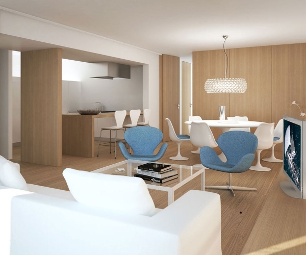 interiérový dizajnér monica armani drevený obklad bielo modrý nábytok