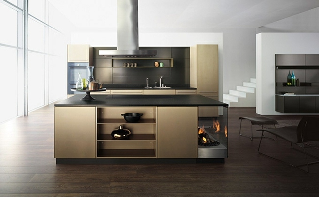 Dizajnová kuchynská ostrovná doska z čierneho prírodného kameňa vo vysokom lesku