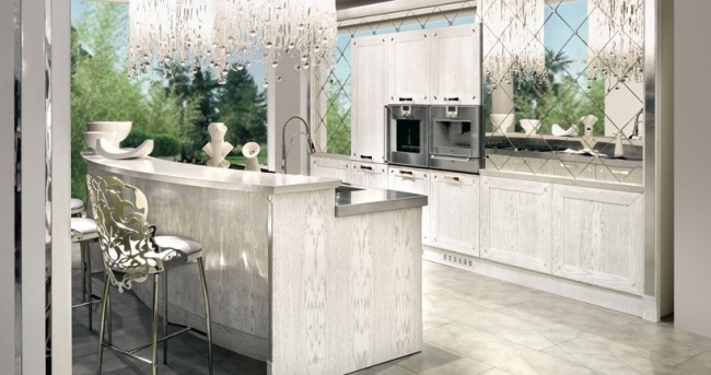 Kuchynský dizajn Haute Couture laminátové ušľachtilé biele žiarovky Talianske kuchyne Haute Couture laminátová ušľachtilá biela lampa