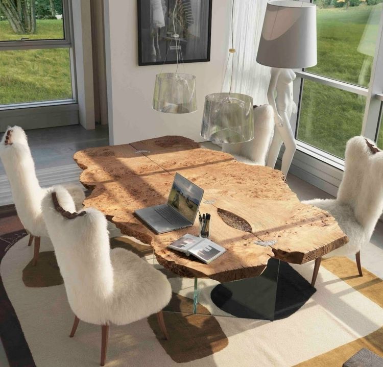 Jedálenský stôl, drevená doska, nespracovaná, rustikálna