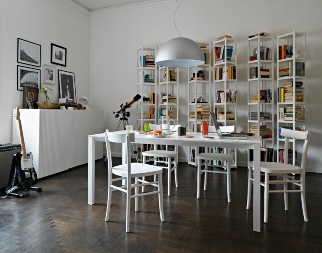 Podlahová stena policový systém stoličky biely nábytok