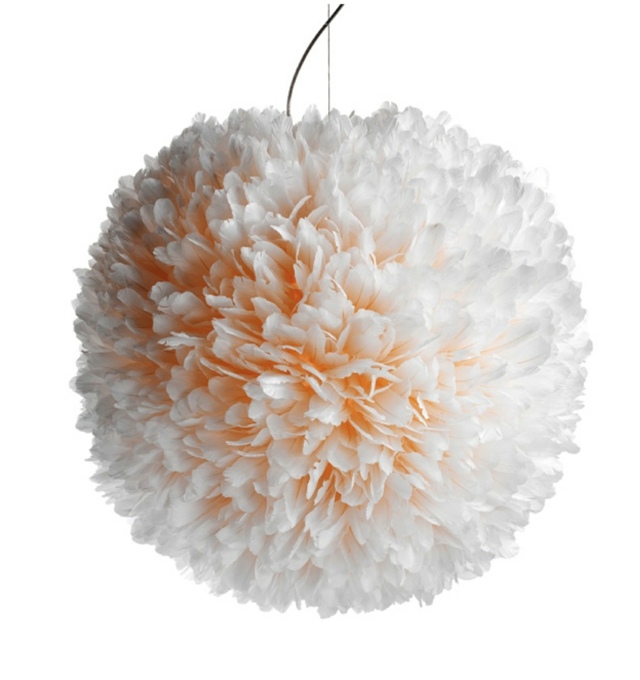 Závesná lampa originálne perie guľovitého tvaru biela faucetová pružina originálne perie guľovitého tvaru biele kohútie pierko