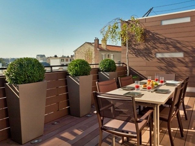 Ochranná obrazovka balkónový kvetináč, zábradlie, drevené podlahové dosky