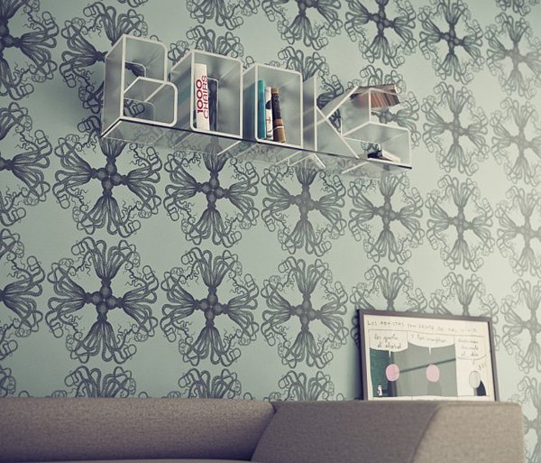 tapeta nástenná dekorácia polička dizajn ricard mollon dizajn nástennej dekorácie poličky od Ricarda Mollona