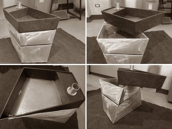 fáza návrhu stola, dynamické tvary, fázy výroby pracovný stôl s fázami výroby dynamických tvarov