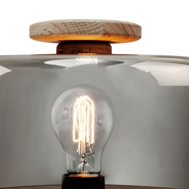 stolná lampa dizajn dubové drevo dymové sklo žiarovka sklenené veko stolná lampa dubové drevo dymové sklo žiarovka sklenené veko