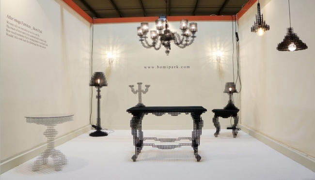 Afterimage kolekcia dizajnérskeho nábytku drôtené stoly svetlá Kolekcia nábytku z kolekcie Afterimage drôtové stolíky svetlá