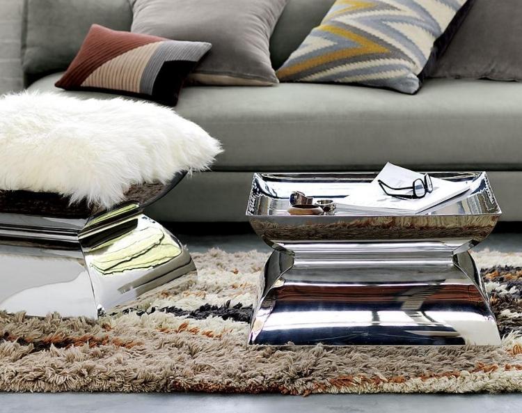 extravagantný odkladací stolík z niklu vyzerá ako šperk v každej miestnosti dizajnér-nábytok-dekorácia-interiér-dizajn-bočný stolík-taburet-funkčný-nikel-lesklý