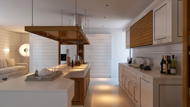 Závesný digestor-dizajnová kuchyňa-s ostrovným konceptom Dizajnová kuchyňa s odsávačom pár a konceptmi ostrovov 3d