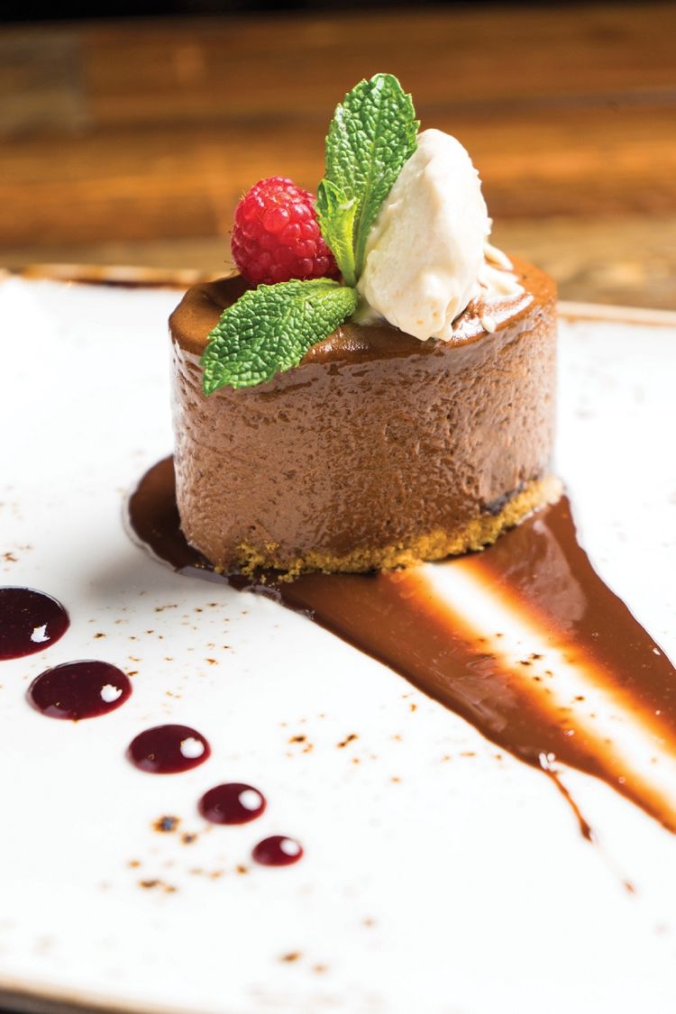 Podávajte penu z čokolády, listy malinovej zmrzliny Terrer