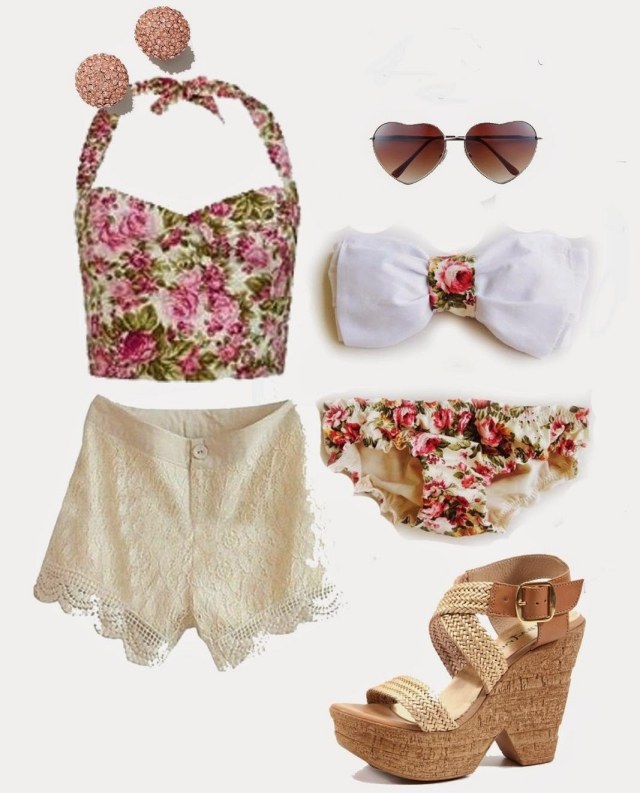 Romantický nápad s kvetinovými motívmi a srdiečkovými okuliarmi dámske-set-s-šortkami-nápad-leto