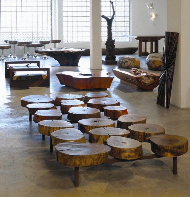 konferenčný stolík fatia kovový kmeň stromu z masívneho dreva