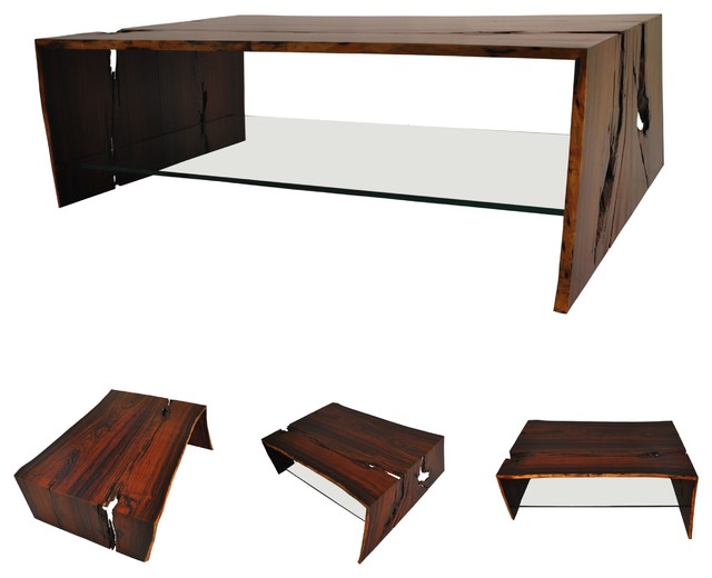 Konferenčné stolíky z masívu v červenej sklenenej doske