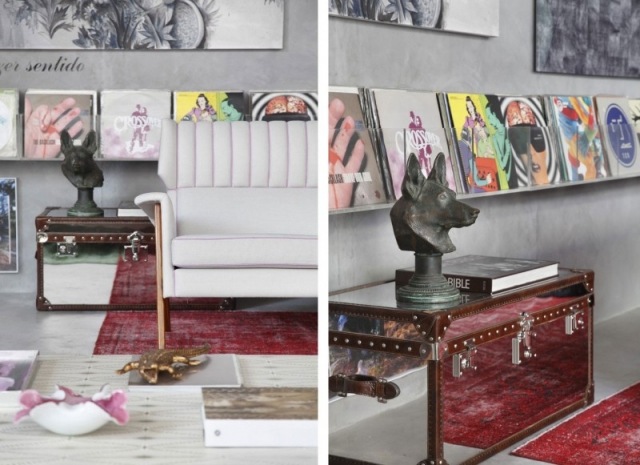 Látkový poťah na sedaciu súpravu s dreveným rámom a dizajnom psej hlavy deko skulptur