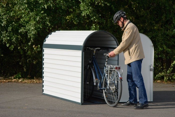 Kovový box na bicykle s klenutou strechou, uzamykateľný Kompaktný bicykel-box-klenutá-strecha-kov-uzamykateľný