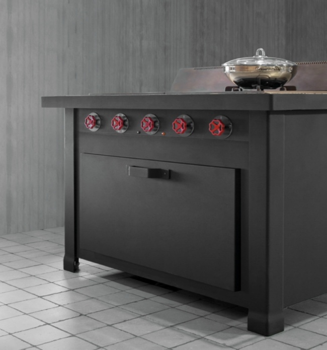 Kuchynský ostrovček z nehrdzavejúcej ocele čierny industriálny vzhľad Kuchynský ostrovček z nehrdzavejúcej ocele čierny industriálny vzhľad