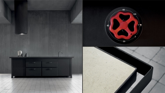 Nerezový kuchynský ostrovček minacciolo čierno červené gombíky Nerezový kuchynský ostrovček minacciolo čierne červené gombíky