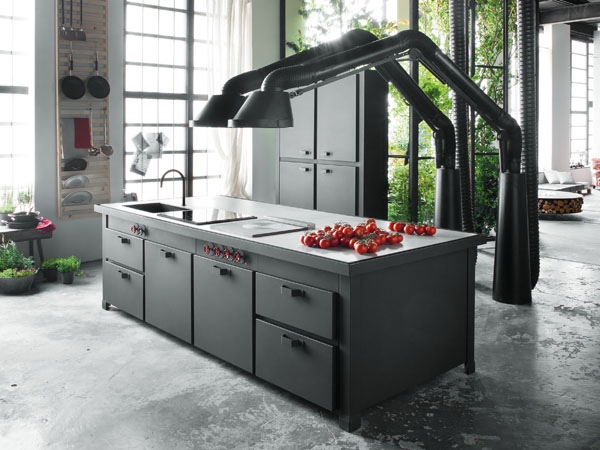 kuchynský ostrovček mina čierny digestor priemyselného vzhľadu Odsávač pár z nerezovej ocele, ostrovček mina, čierny, priemyselný vzhľad