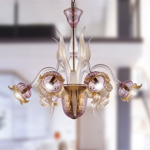 sklenený luster la murrina zlaté kvety