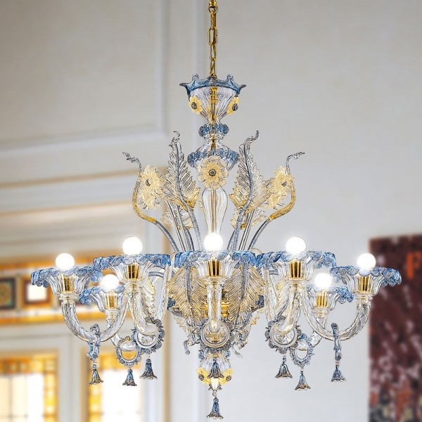 luster s lampami z modrého zlata okrúhly