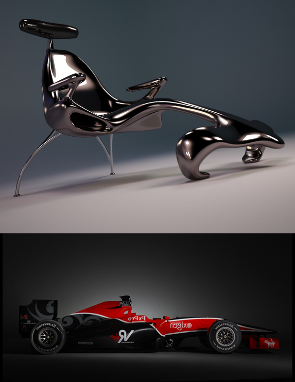 Relaxačná stolička chrbtovej línie F1 sleduje vzhľad závodného auta