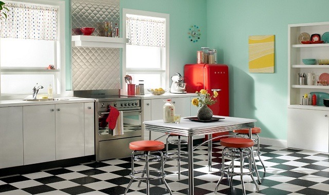 kompaktná modrá farba steny retro nápady na štýl bývania nápady retro štýlu bývania kompaktné moderné