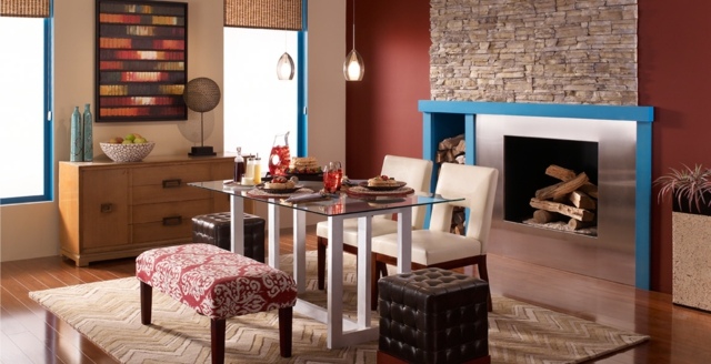 Nástenný maľovaný krb na stenu Farba steny krbový rám modrý