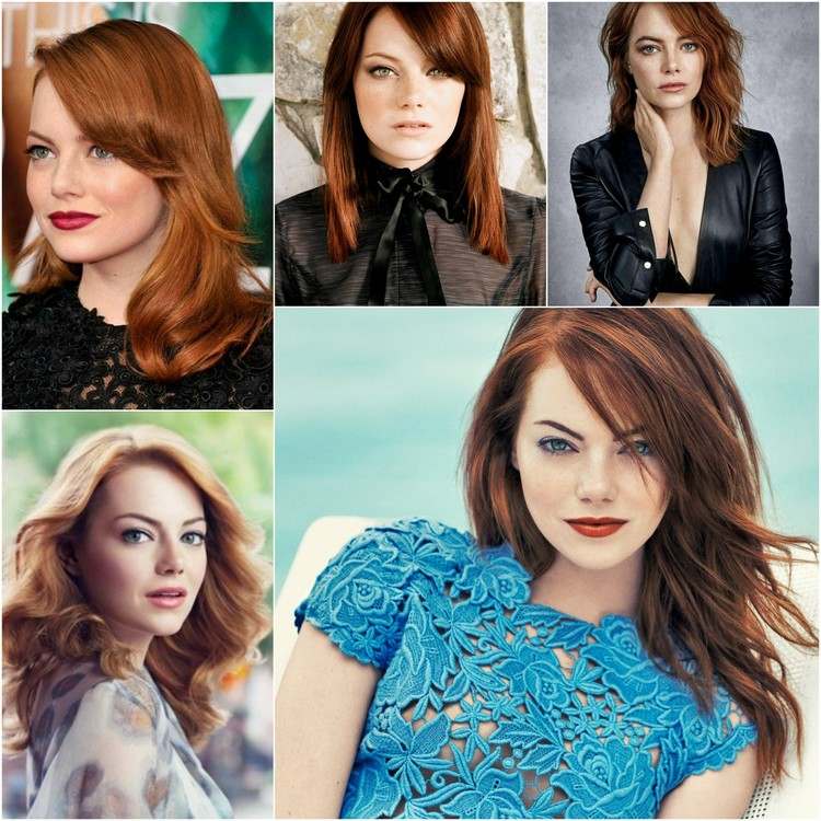 Emma Stone herečka s rôznymi medenými farbami vlasov