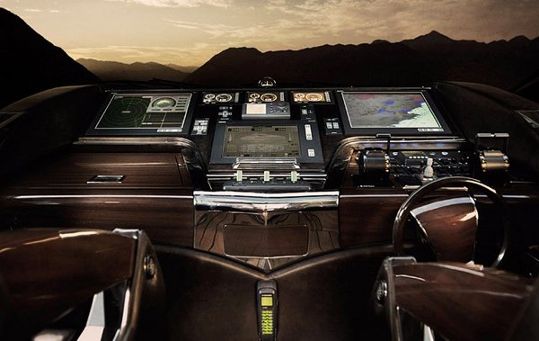 motorová jachta hedonista luxusné vybavenie navigačný systém orechové drevo