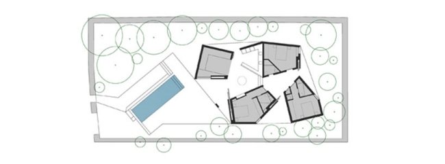 skica moderného domu v baleárskom teréne