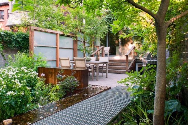 Návrh záhradného záhradného projektu terasy most rieka