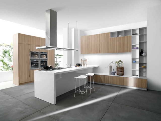 biely kuchynský ostrovček preglejka s veľkou kapucňou