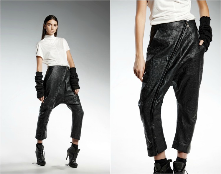 Nohavice vyrobené z ekokože s hlbokým strihom moderná módna značka pendari dámske nohavice-nízky strih-eko-koža-zips