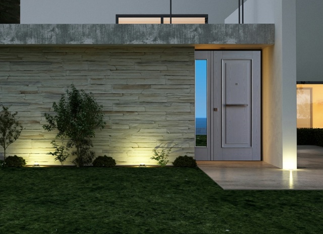 Vchodové dvere do domu záhradná garáž fasáda rodinného domu Dvere záhradná garáž rodinný dom fasádny kameň