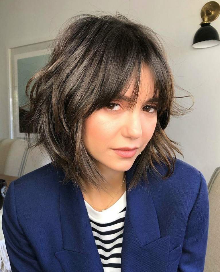 Shag Bogbmit Curtain Bangs Nina Dobrev stupňovaná