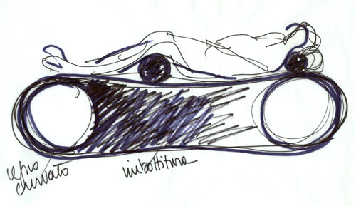 Ležadlo z olivového dreva, konštrukcia stalritu, skica