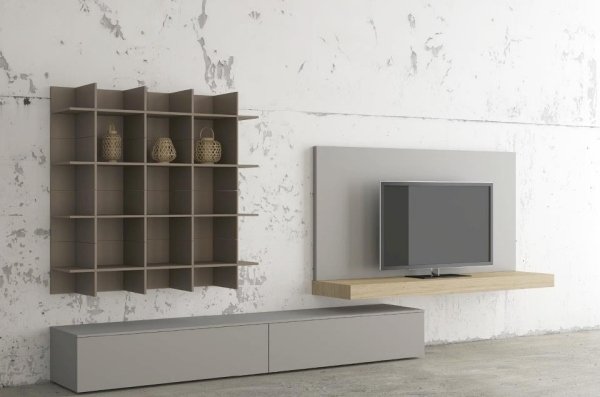 moderné nástenné jednotky hnedé televízne štvorcové police