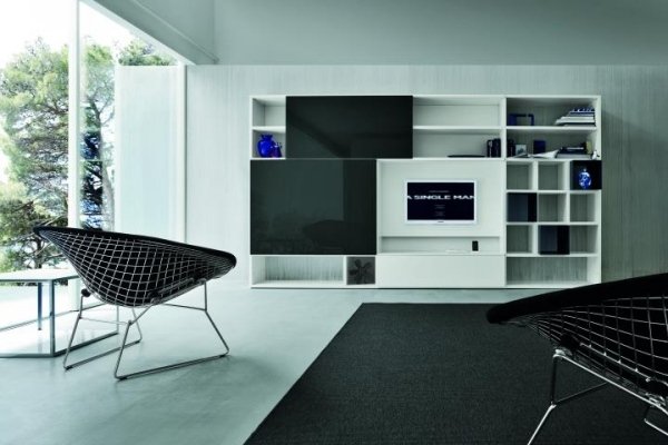 moderná nástenná jednotka v obývacej izbe rýchlostná rada biela čierna