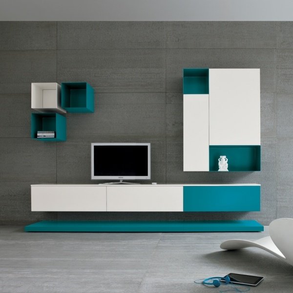 dall agnese moderná nástenná jednotka biely tyrkysový štvorec