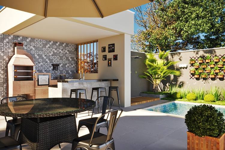 Letné kuchynské obklady a dlažby Finca vzorované betónové kovové stoličky