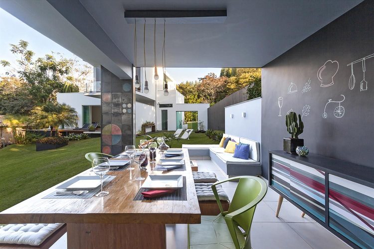 záhradná kuchyňa moderná záhradná chatka tabuľa farba na stenu