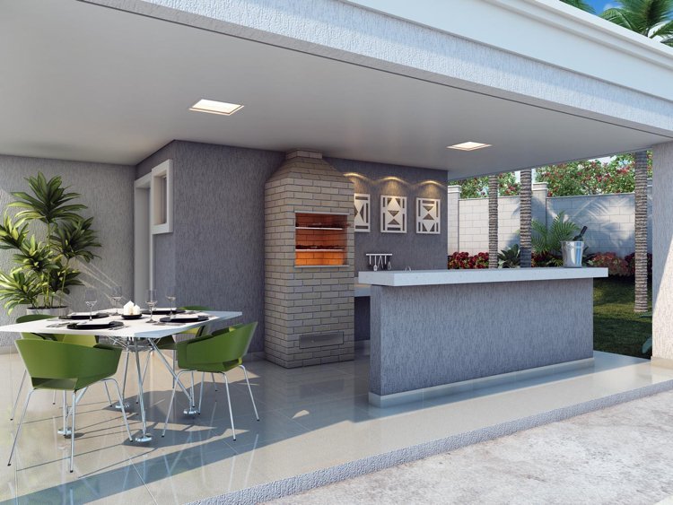 záhradná kuchyňa murivo lýko pultové stropné svetlá omietka na stenu