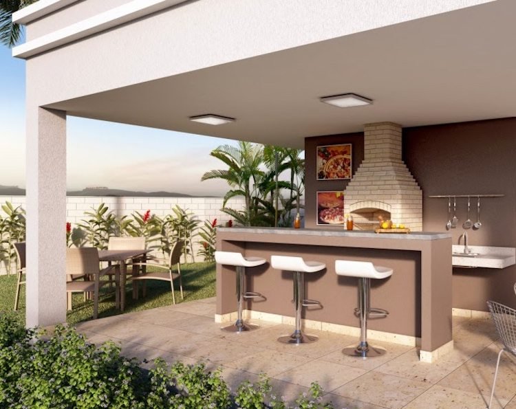 Postavte v záhrade letnú kuchyňu. Barový pult. Tehlová rúra. Biela pracovná doska