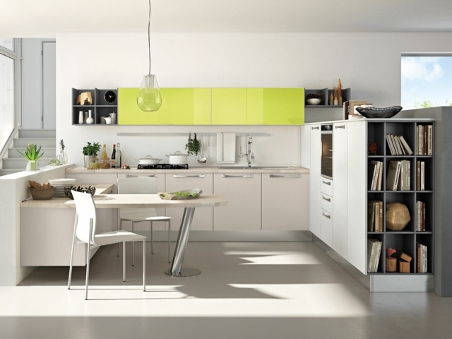 plánujte trávovo zelenú farbu akcentov policový systém nástennej jednotky