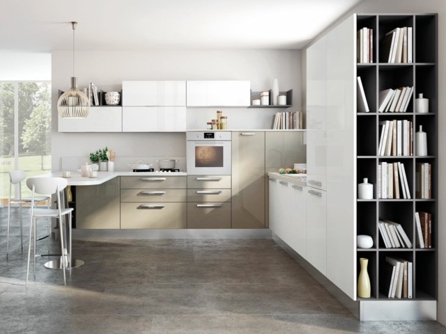 Polica béžová vstavaná polica s vysokým leskom v bielej farbe