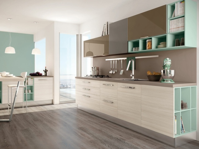 neutrálne farby obklady drevo vzhľad police pastelová farba svetlo zelená