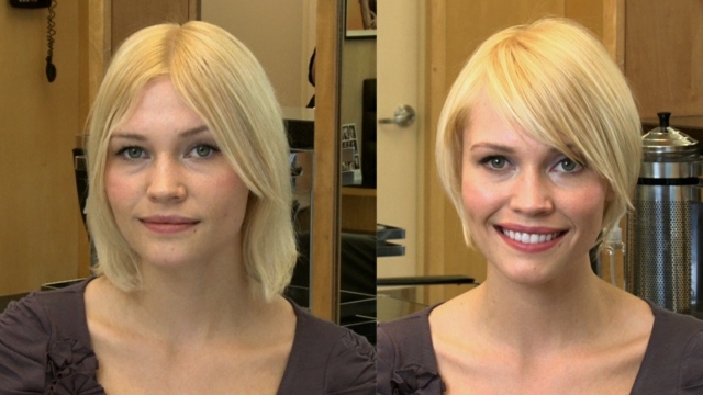 Účesy Bob, nápady na hranatú tvár, blond farba vlasov